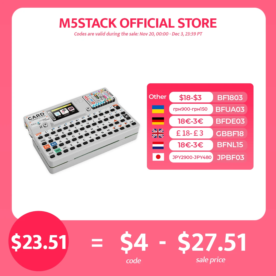 

M5Stack Cardputer V1.1 Portable Computer M5StampS3A Development Board 1.14 Inch Screen 56 Key Keyboard Card Microcontroller