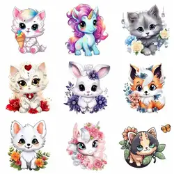 20cm Animal set ironing transfer patch, used for DIY flower T-shirts, Hippo Dinosaur Unicorn heat transfer, used for children's