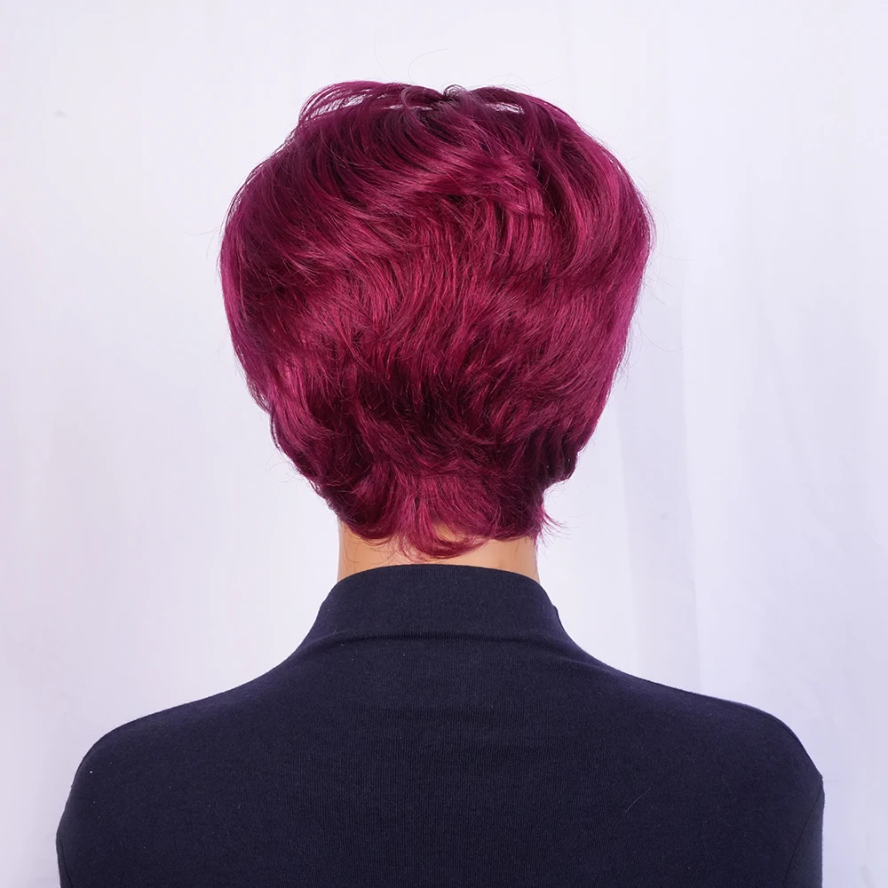 باروكات شعر بشري برازيلي قصير بقص عابث للنساء، مظهر طبيعي ملون نابض بالحياة، خفيف الوزن، طبقات، شعر مستعار مصنوع آليًا