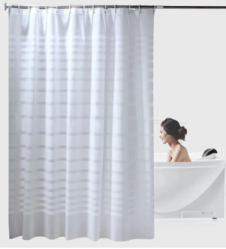 Shower Curtains White Stripe Simple Modern Style Curtain for Bathroom Water Resistant PEVA Fabric with Hooks 200cm Farmhouse