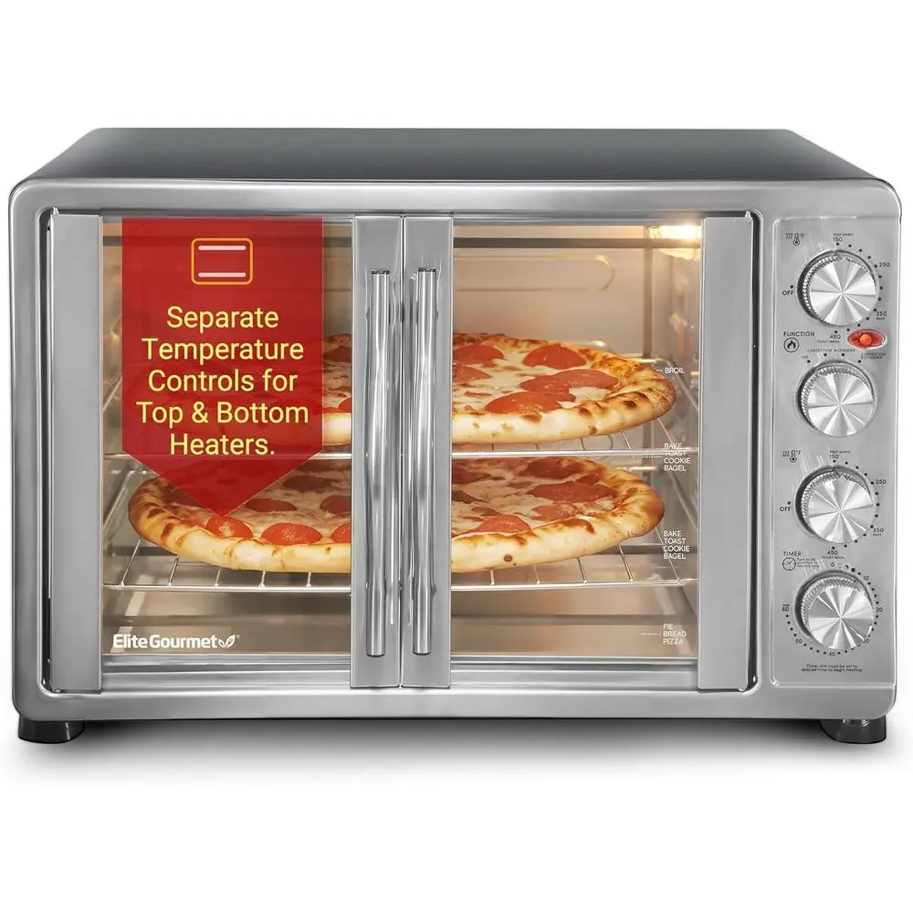

ETO-4510M rench Door 47.5Qt, 18-Slice Convection Oven 4-Control Knobs, Bake Broil Toast Rotisserie Keep Warm, Includes 2 x 12" P