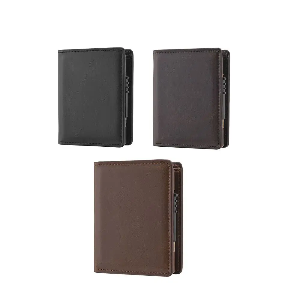 RFID Anti-theft Men's Short Wallet PU Leather Solid Color PU Card Bag Large Capacity Waterproof Business Clutch Bag