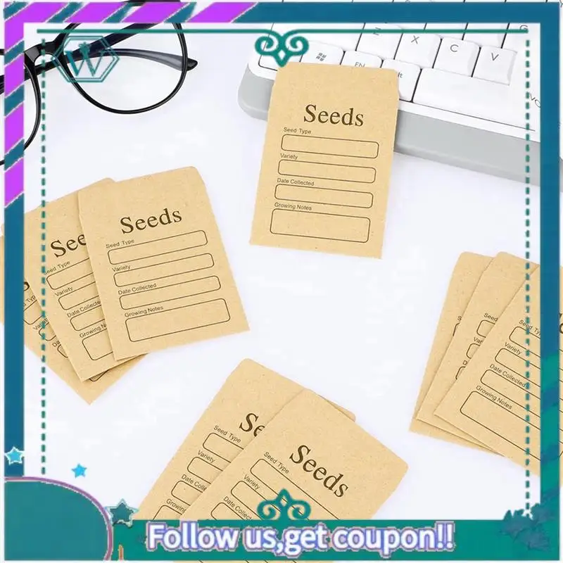 A75Q-200 Pcs Seed Envelopes 3.54 X 2.36 Inch Brown Kraft Paper Seed Packets Envelopes Resealable Self Sealing Seed Packets