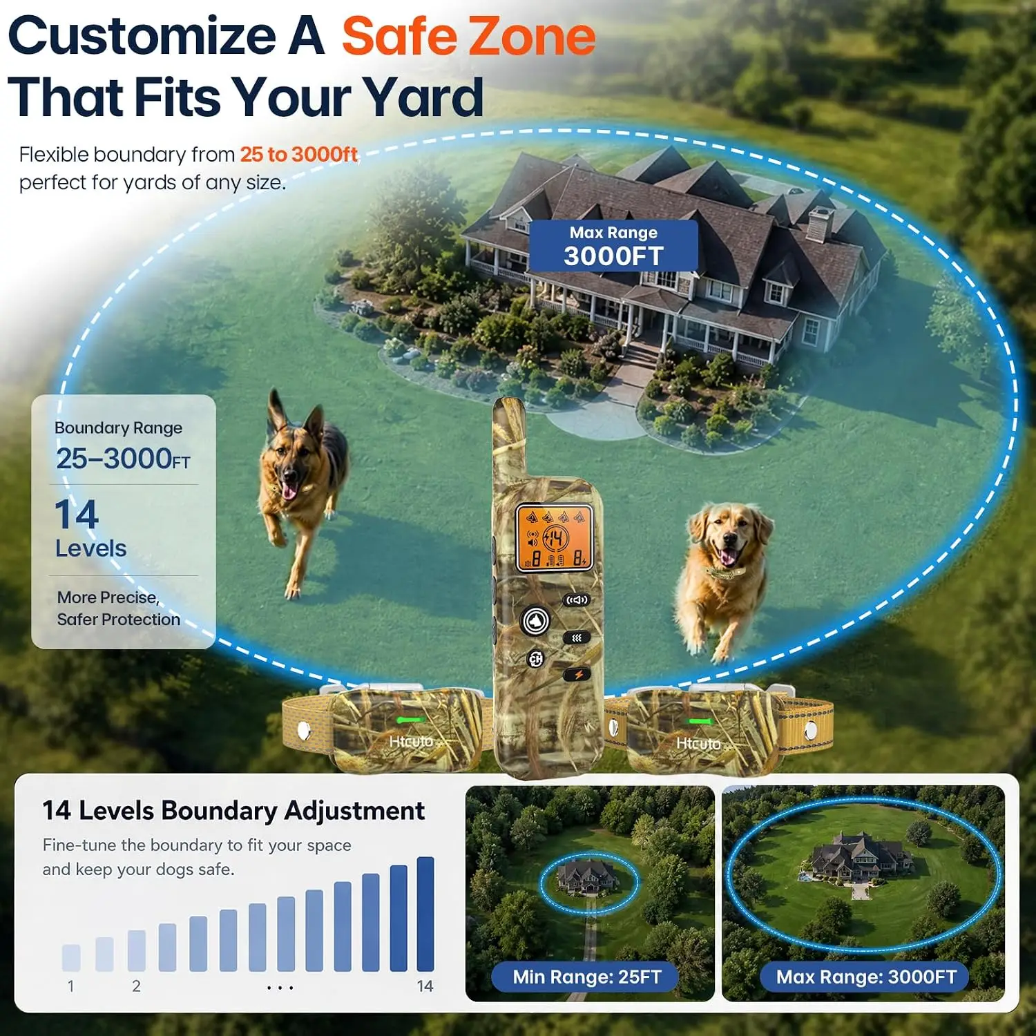 Wireless Dog Fence & Training Collar 2-in-1, 3500ft Boundary, 6000ft Remote, 4 Modes for Small Medium Large Dogs - view 2