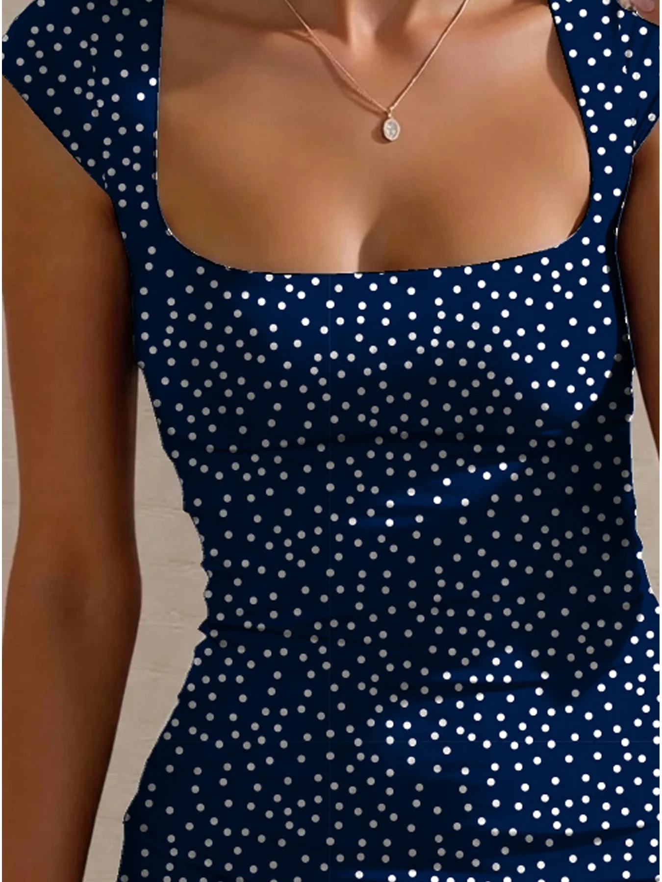 Women's Polka Dot Printed Square Neck Sleeveless Dress Casual Summer Waist Cinched mid Length Skirt view 3