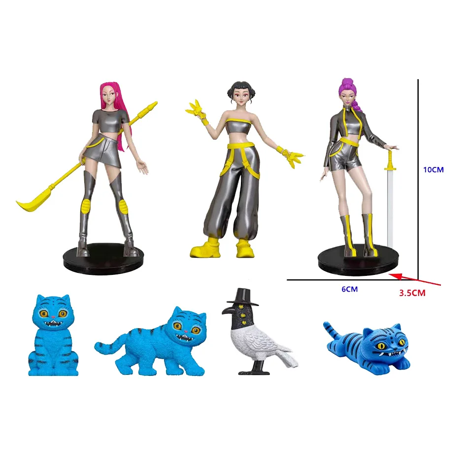 Anime kpop demon hunters figura de ação conjunto rumi mira zoey caixa cega tigre brinquedo telefone acessórios do carro ornamento para crianças presentes