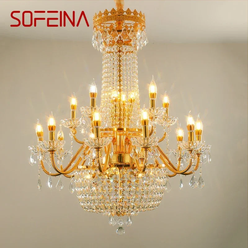 

SOFEINA Luxurious Golden Crystal Pendant Lamp European Candle Lamp Art Living Room Restaurant Bedroom Villa Hotel Chandelier