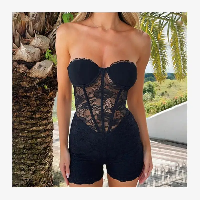 

Женский облегающий комбинезон-шорты с кружевными вставками, средней посадкой, тонкий, весенняя коллекция