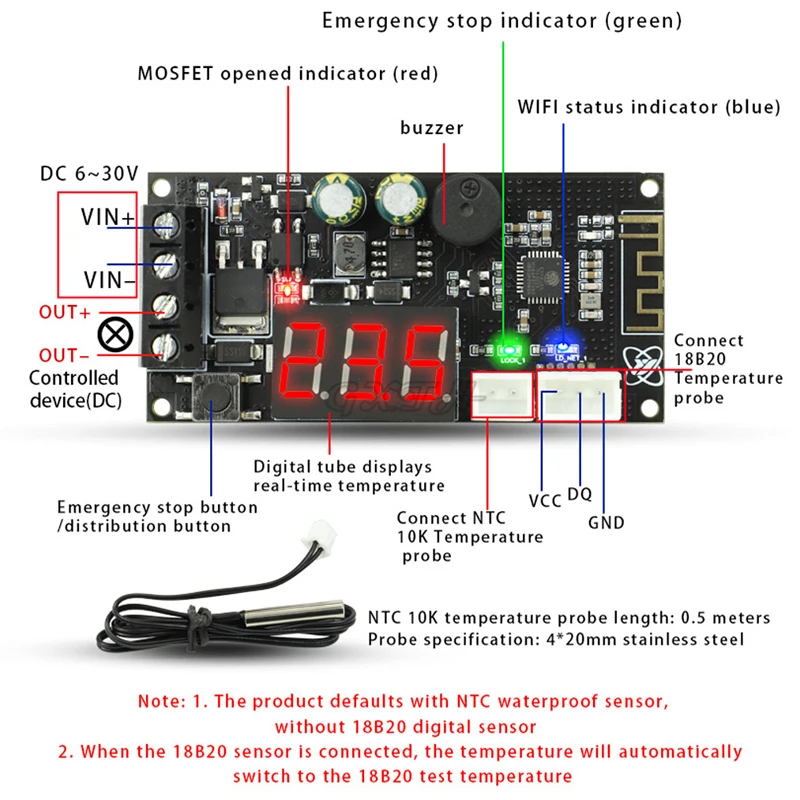 Remote WIFI Thermostat MOS Tube Live Output High Precision APP Temperature Controller Cooling Heating