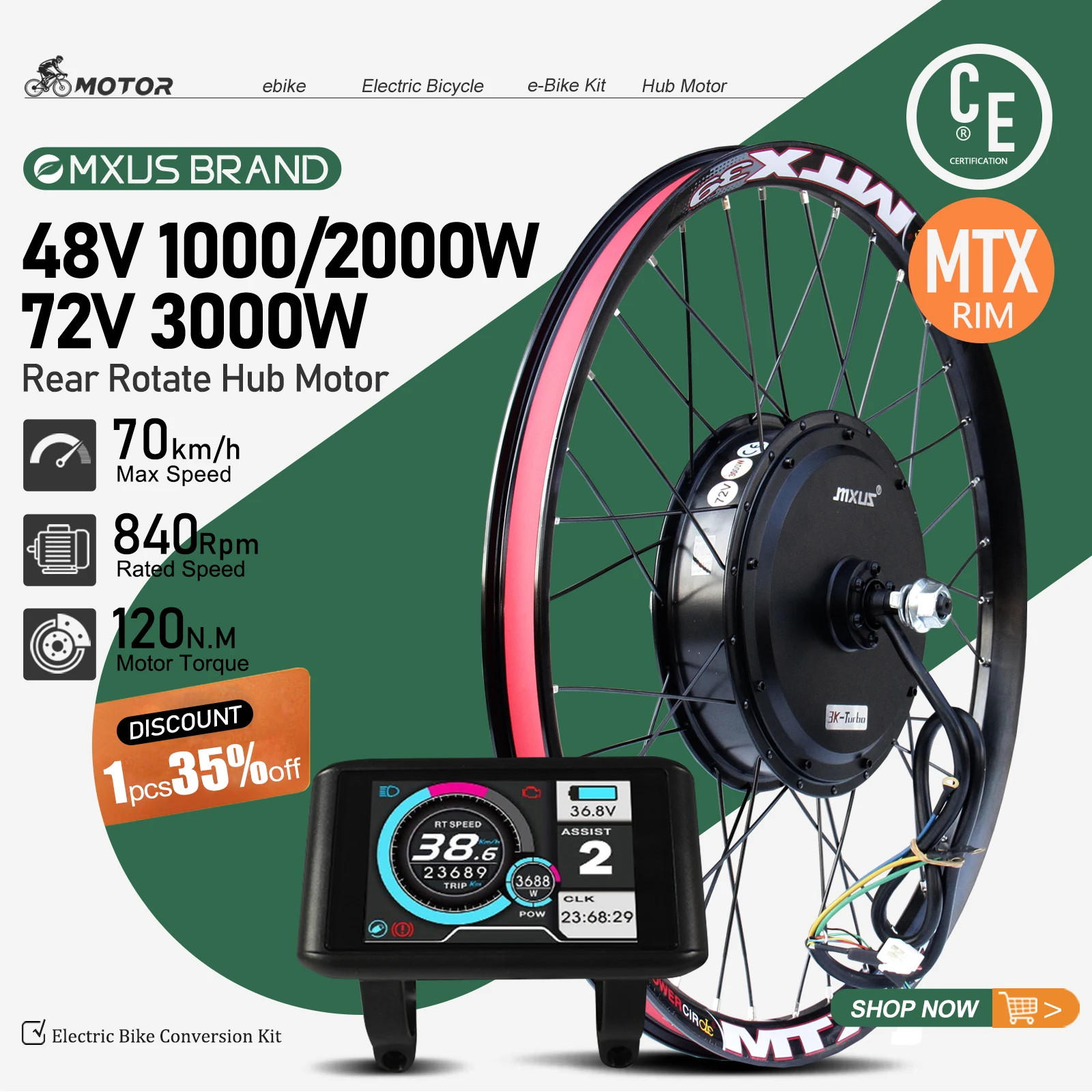 AliExpress KUNTENG E-BIKE MXUS E-Bike Conversion Kit 48V 1000W 2000W 72V 3000W Rear Brushless Hub Motor Wheel for Electric Bike Conversion Kit 26-29in700C