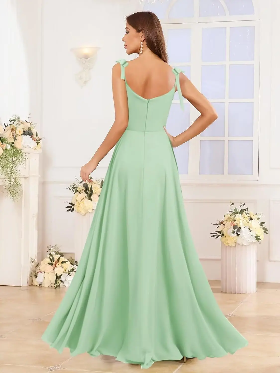 ชุดเดรสชีฟองผู้หญิงแบบใหม่ สายผูกโบว์ ชุดเพื่อนเจ้าสาว แต่งระบายสวยงาม ชุดราตรีสายเดี่ยว ชุดเดรสออกงาน ชุดราตรีแฟชั่น ชุดเดรสงานเต้นรำ