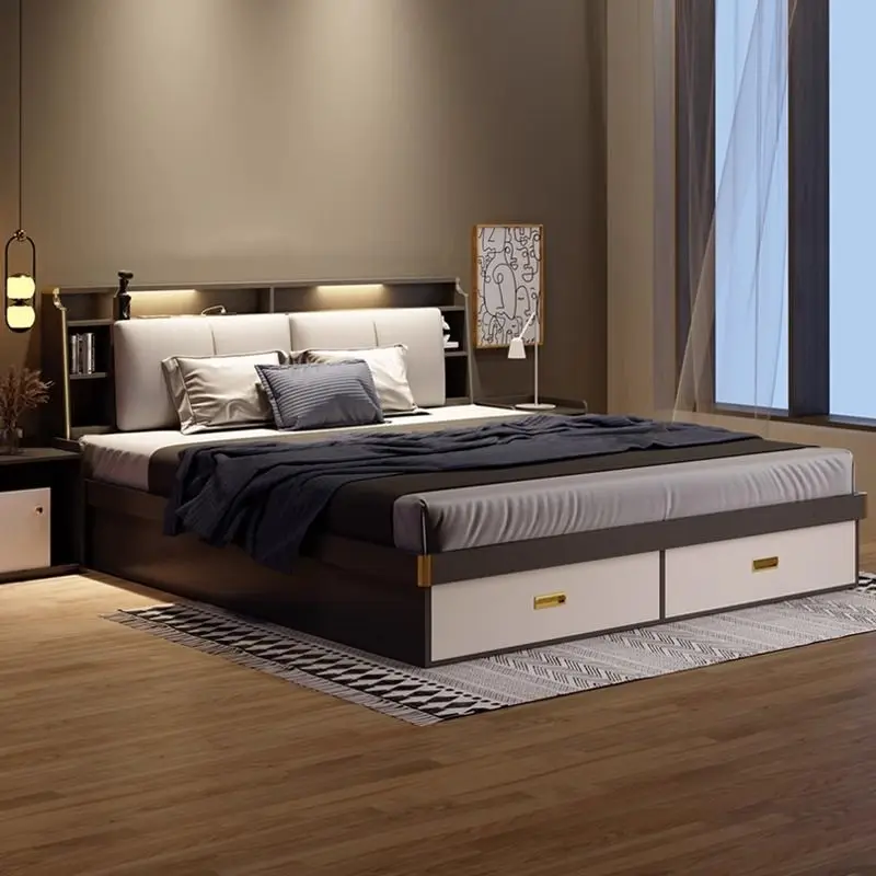 

Modern 1.8m Pneumatic High Box Storage Double Bed with Wooden Frame for Master Bedroom Small Family Wedding Bed Simple Elegantpr