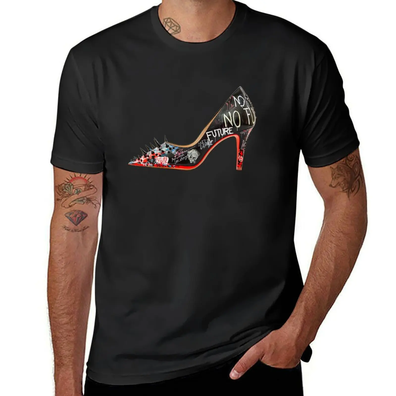 No Future Graffiti Black Heel with Red Bottom - Edgy Fashion Photography T-Shirt heavyweights sublime plain black t shirts men