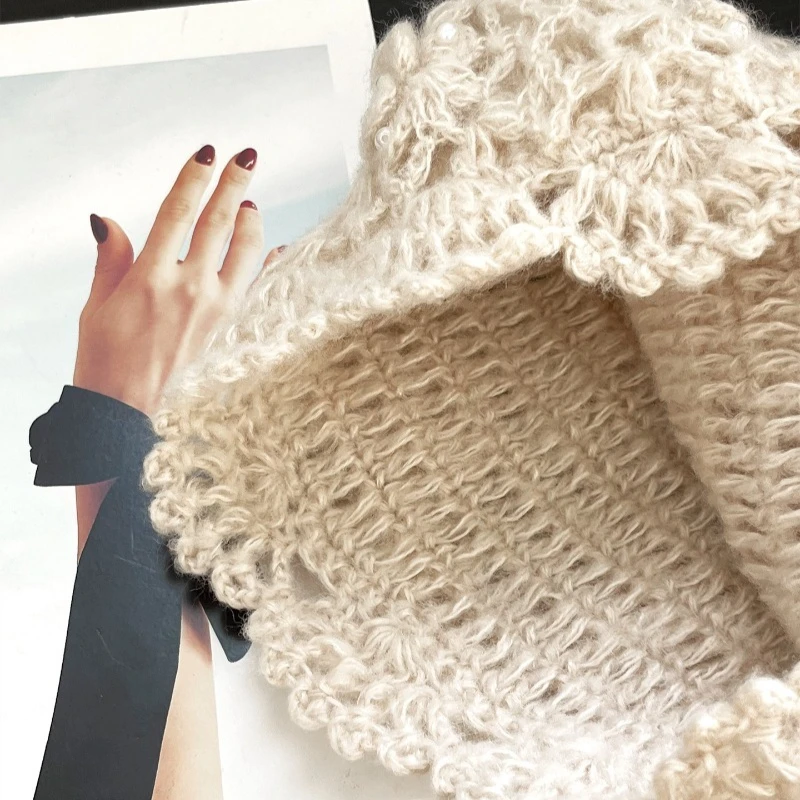 Böhmischer Stil, handgemachter, gehäkelter, hohler Pullover, Wintermütze für Damen, Sommer- und Herbstmütze mit Perlenverzierung, Kuppel-Skull-Beanie. – Detail 6
