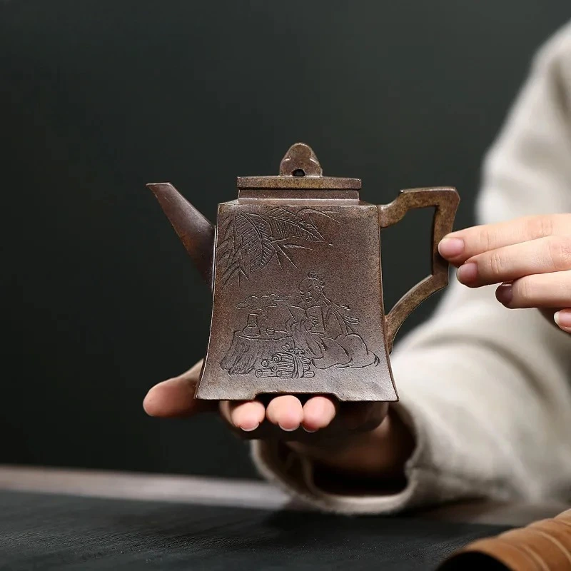

290ml Exquisite Yixing Purple Clay Teapots Handmade Square Pot Raw Ore Agilawood Mud Tea Brewing Kettle Zisha Tea Set Tea Items