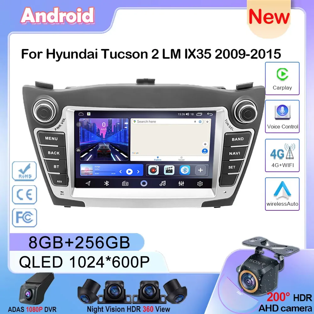 Wireless Carplay For Hyundai Tucson 2 LM IX35 2009-2015 7 Inch 8+256 Car Android 13 Auto Radio Multimedia Player GPS Navigation