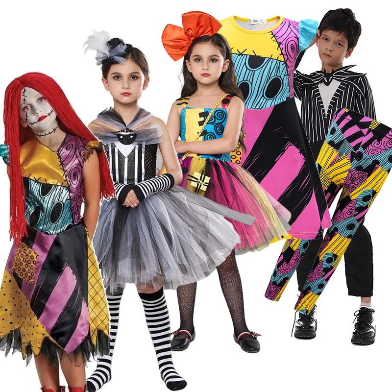 

Disney New Girls The Nightmare Before Christmas Sally Princess Dress Kids Cosplay Jack Fancy Halloween Costume Fly Sleeve Party