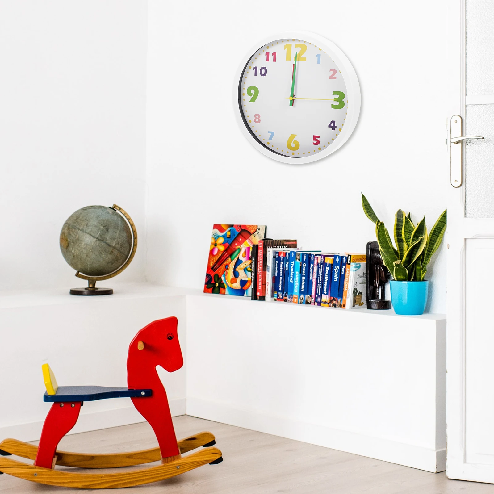

Children Learning Clock Round Wall Cartoon Decor Analog Household Bedroom Kids Room Plastic Easy Install Silent Clock