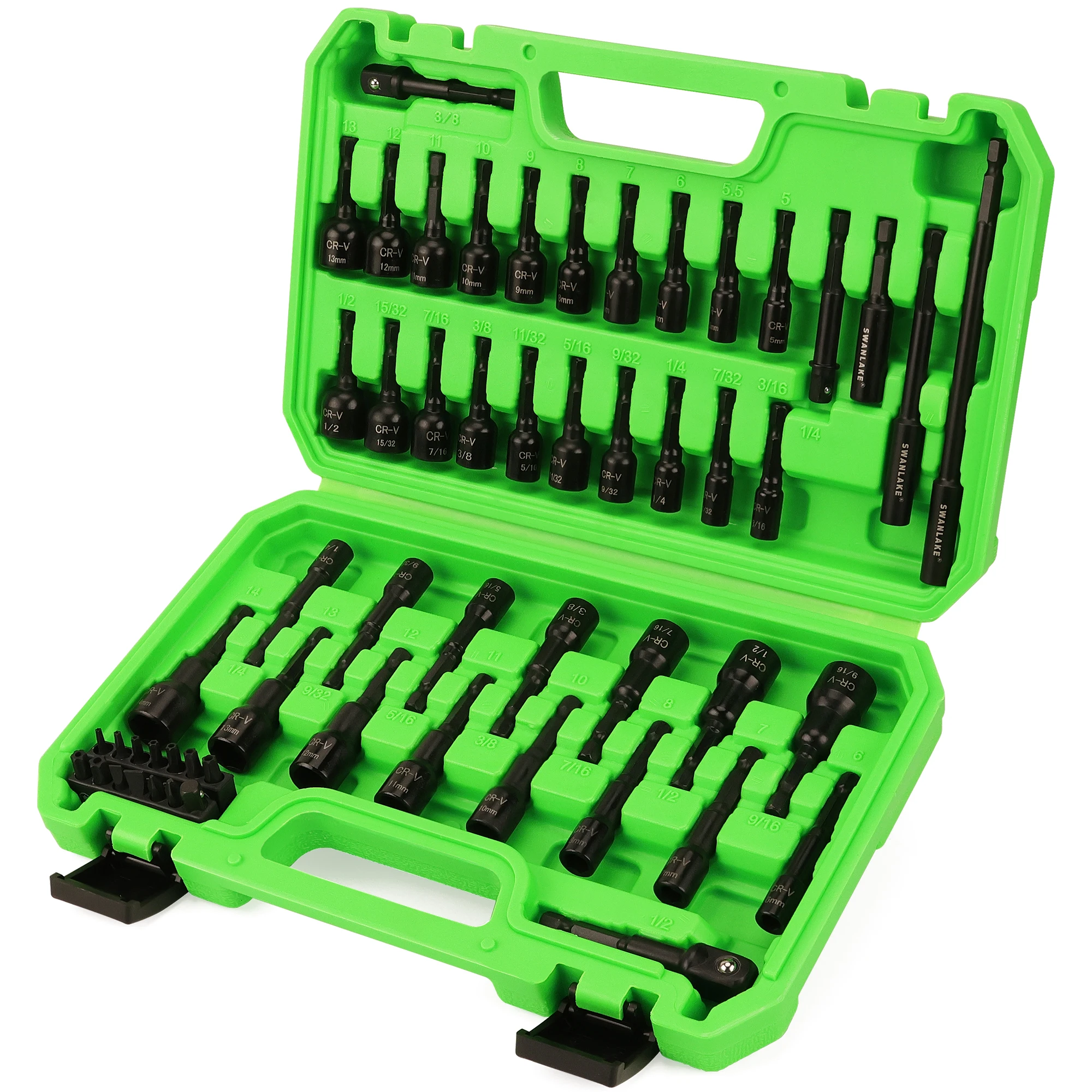 

SWANLAKE 55Pcs Magnetic Nut Driver Set, 1/4" Hex Shank, Impact Socket Adapters, Snappy Driver Bits, Drill Bit Extension