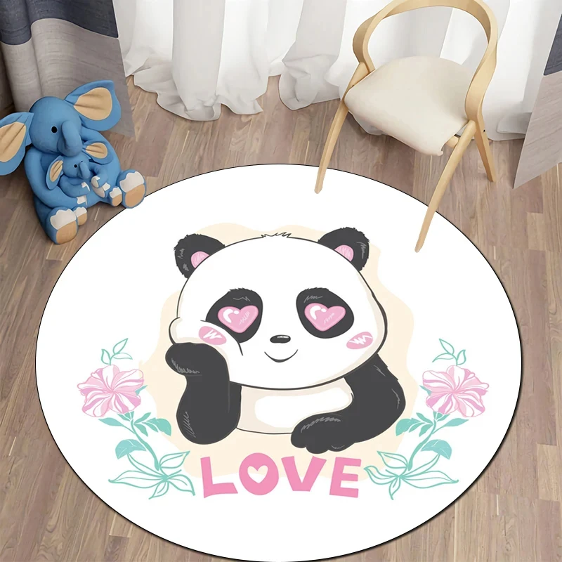 Cute Cartoon Panda Round Carpet Anti-Slip Area Rug for Living Room Bedroom Bathroom Decoration Kids Playing Rugs Yoga Floor Mat