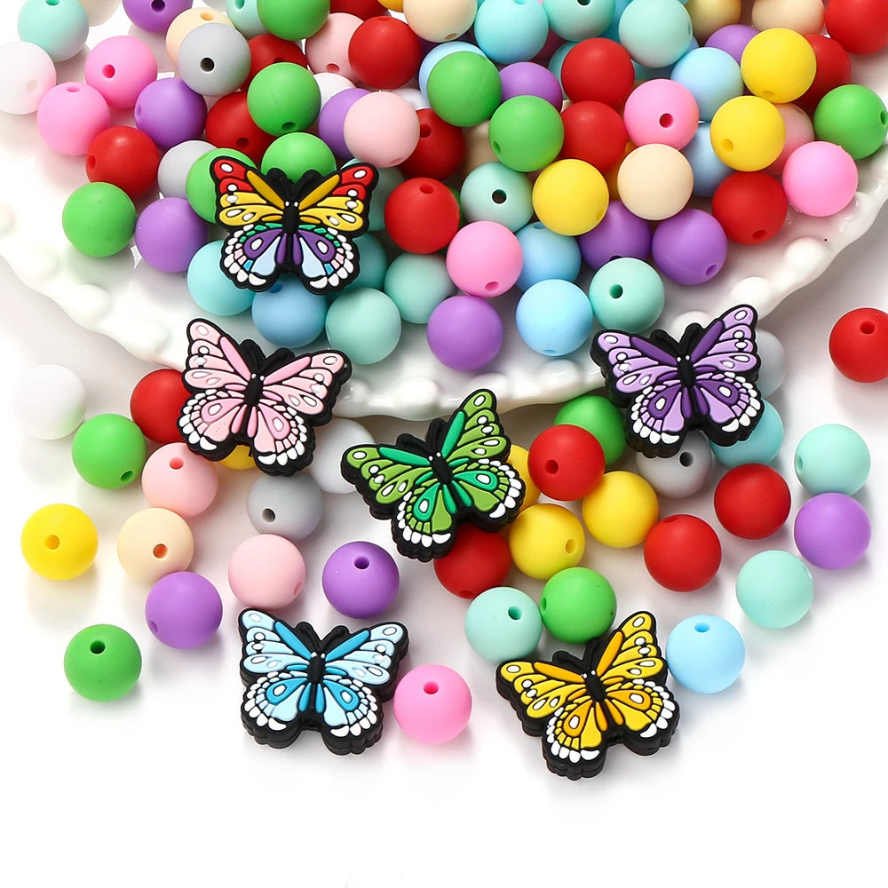 

66Pcs Butterfly Silicone Beads Teething Chew Bead Set Food Grade Teether Necklace Bpa Free Diy Jewelry Baby Teether Toy Pacifier