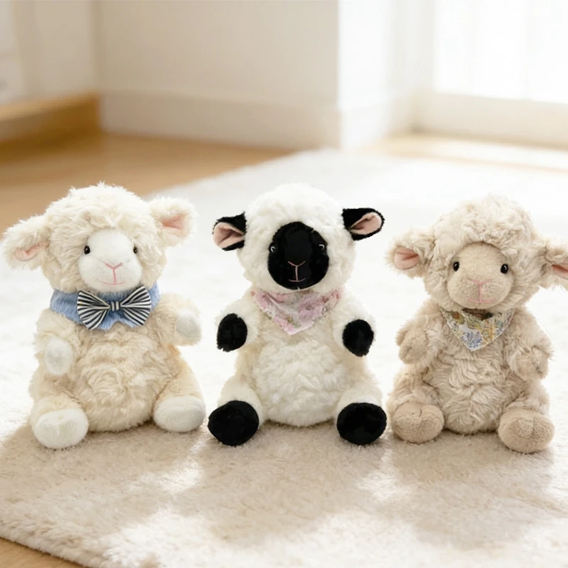 

22 см Милая креативная мультяшная плюшевая игрушка-овечка с черными ушками, мягкая подушка-обнимашка, подарок на день рождения для детей