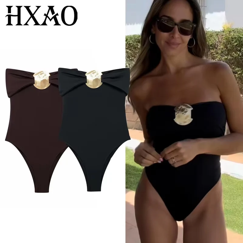 HXAO Sexy Body Woman Off Shoulder Black Bodysuit Women Strapless Bodycon Bodysuit Corset Backless Brown Women Beach Swimsuit