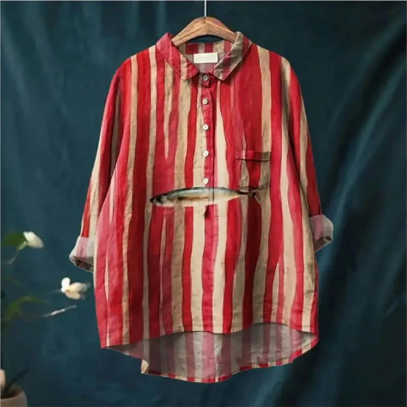 เสื้อเชิ้ตติดกระดุมพิมพ์ลายดอกไม้ทรงหลวมลำลองสำหรับสุภาพสตรี - เสื้อที่น่าสนใจสำหรับแมว สุนัข และสัตว์เล็กๆ ต่างๆ