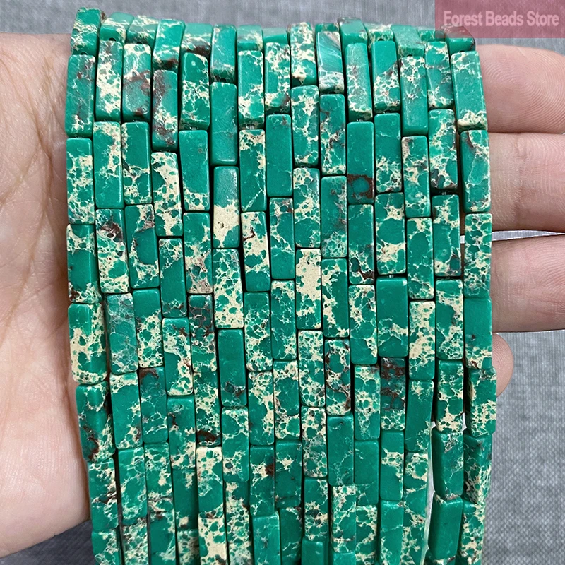 13x4mm Natural Stone Beads Green Sea Sediment Turquoise Square Tube Spacer Beads for Jewelry Making Bracelet Earrings 15''