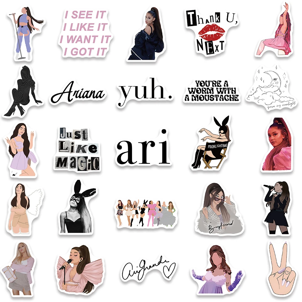 50pcs Hot Singer Ariana Stickers Aesthetic Decals For Laptop Suitcase Skateboard Scrapbook Phone Cars Funny Graffiti Stickers