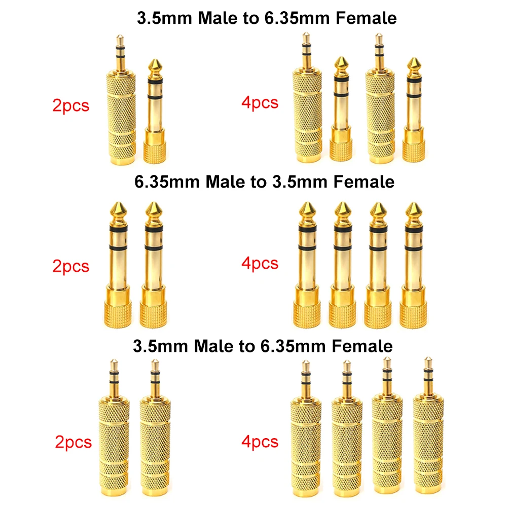 1/2 Pair 3.5mm Male to 6.35mm Female Adapter,Pure Copper 6.35mm Male to Female Connector For Microphone Amplifier Audio Headset