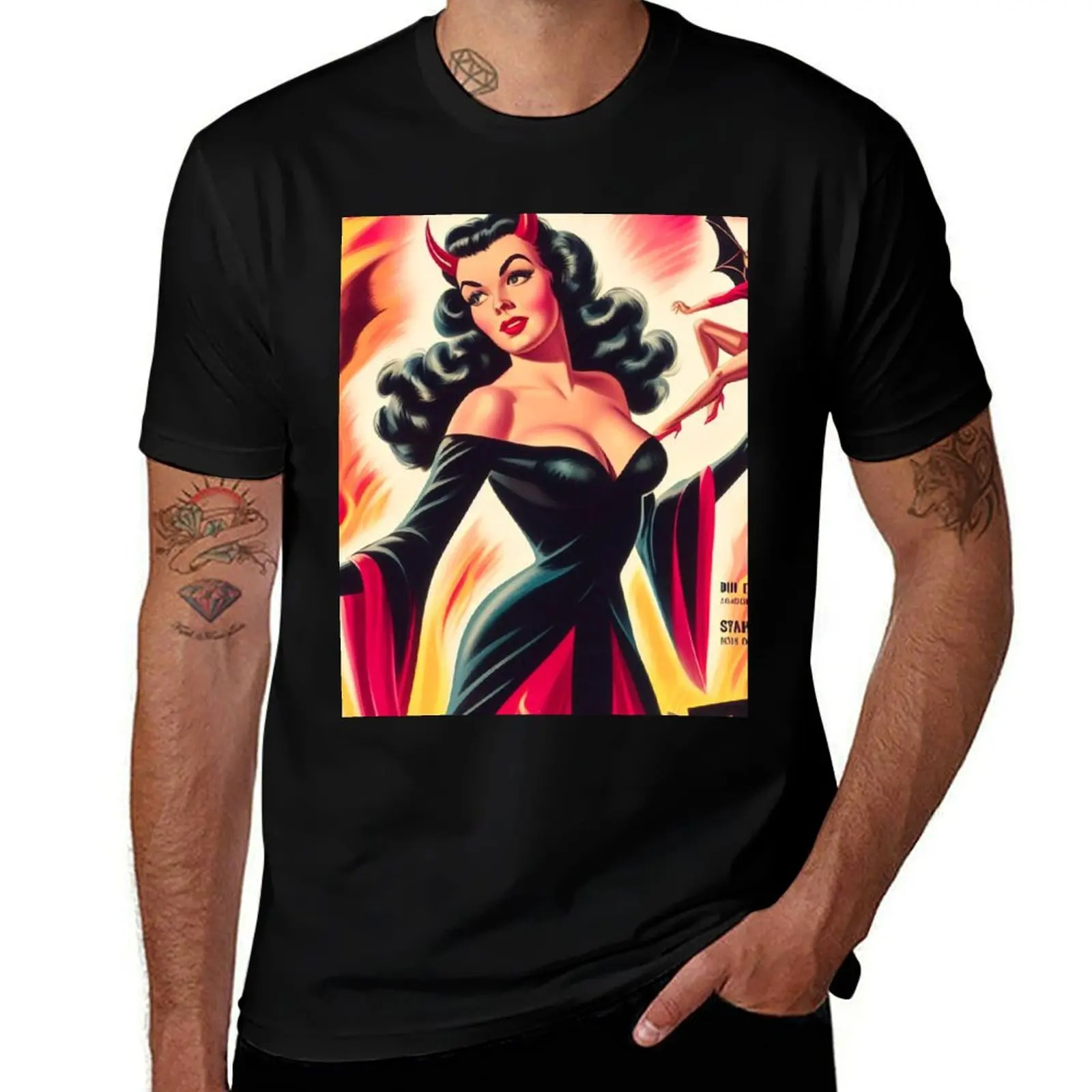 

Vintage She-Devil Pin-up T-Shirt Plus Size Loose Short Sleeve Top