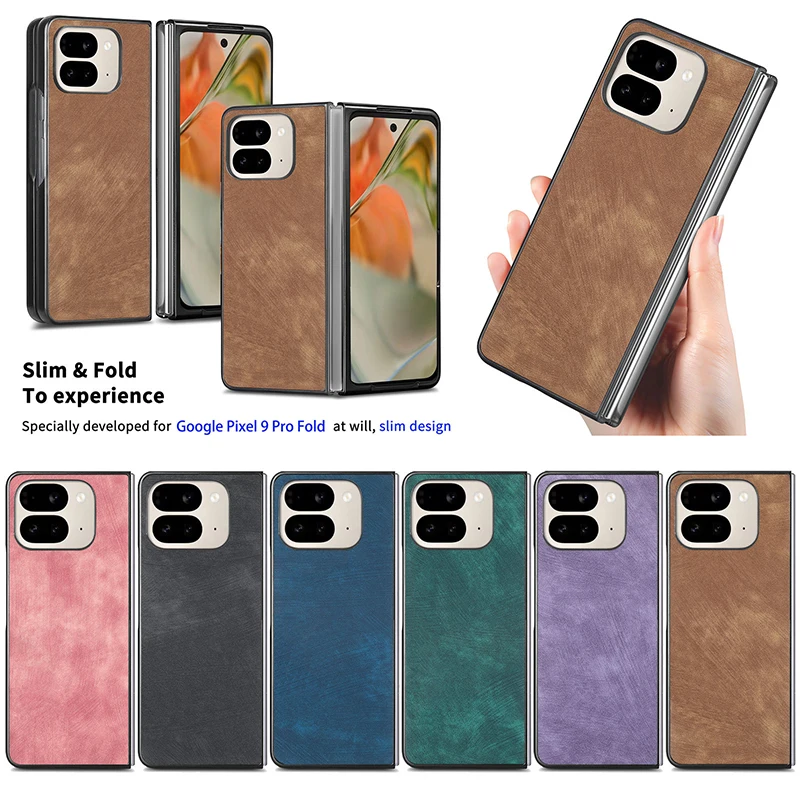 Case For Google Pixel 9 Pro Fold Retro Veneering Leather Shockproof Hard Mobile Phone Case Cover