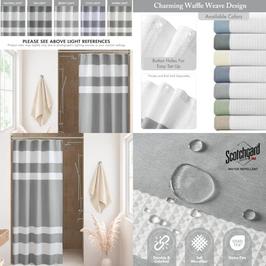 

Shower Curtain Waffle Weave d Pieced Design Fabric Shower Curtain with 3M Scotchgard Moisture Management Premium Spa Quality Mo