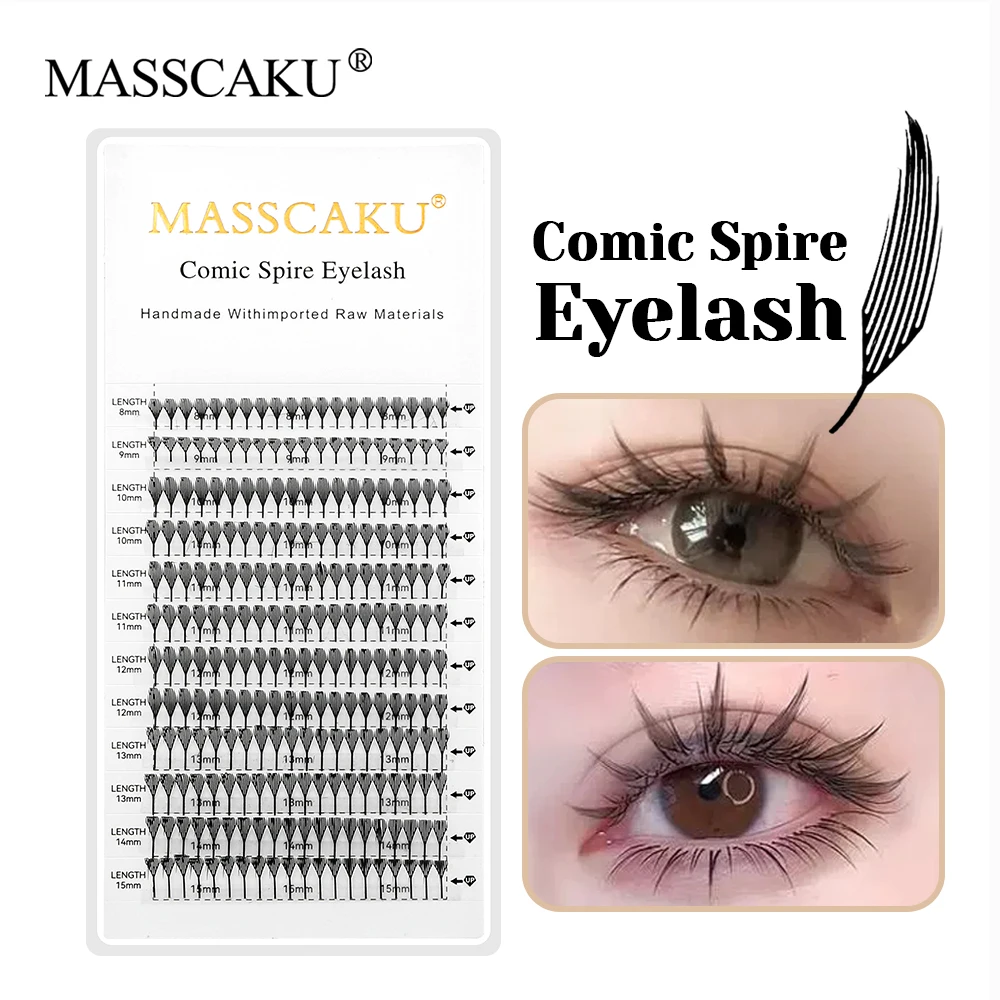 12 Rows MASSCAKU Wispy Automatic Flowering Premade Fans Eyelash C/D Curl Individual Fluffy Comic Spire Eyelashes Easy to Operate