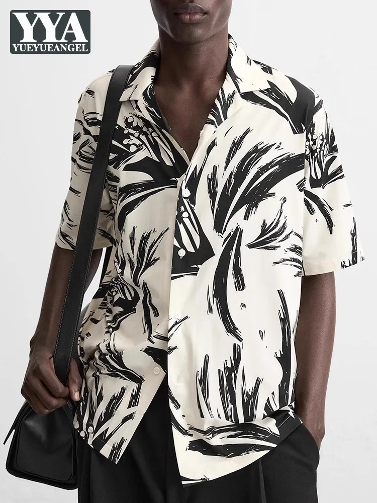 Hawaii Printed Shirt Men Short Sleeve Loose Fit High Street Single Breasted Casual Tops Comfortable Summer Fashion Shirt Male