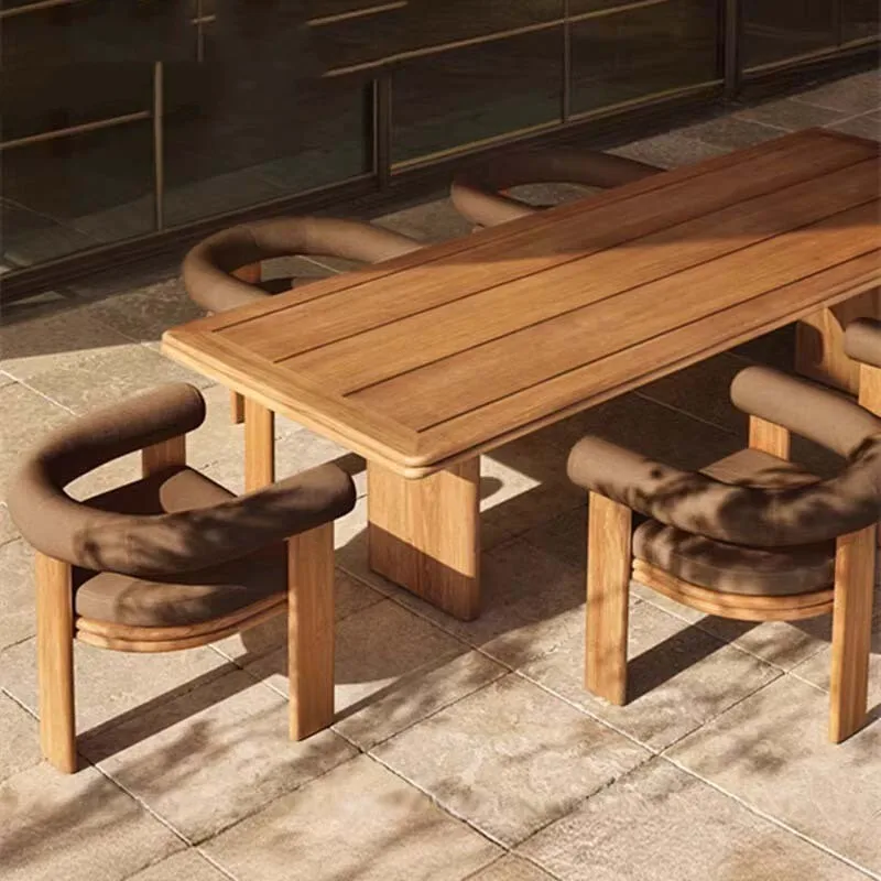 

Leisure outdoor tables and chairs solid wood courtyard garden hotel villa restaurant designer rattan chair outdoor teak single
