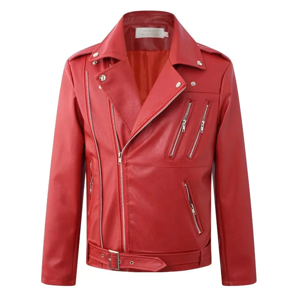 Lokomotif Cuci Pria Baru 2025, Jaket Kulit PU Ritsleting Miring Mode Baru