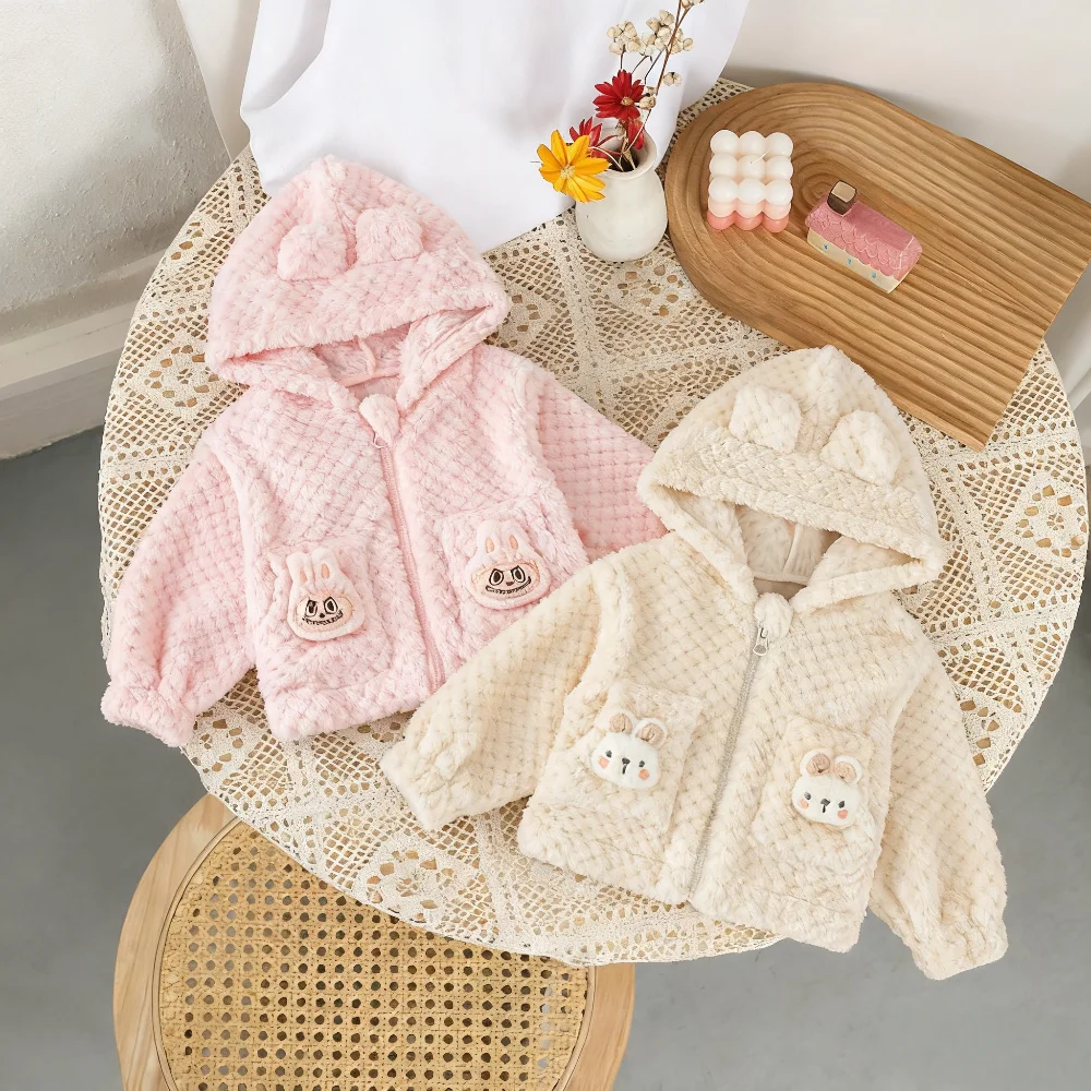 Girls' Coat Fall/Winter Solid-Color Cartoon Hooded Baby & Kids' Coat Jacket Cute and Warm Baby Outerwear Baby Winter Clothes