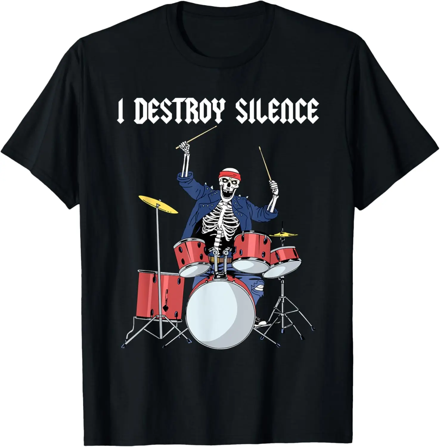 

Drummer T Shirts Men Rock Music Band I Destroy Silence Drums T-Shirt