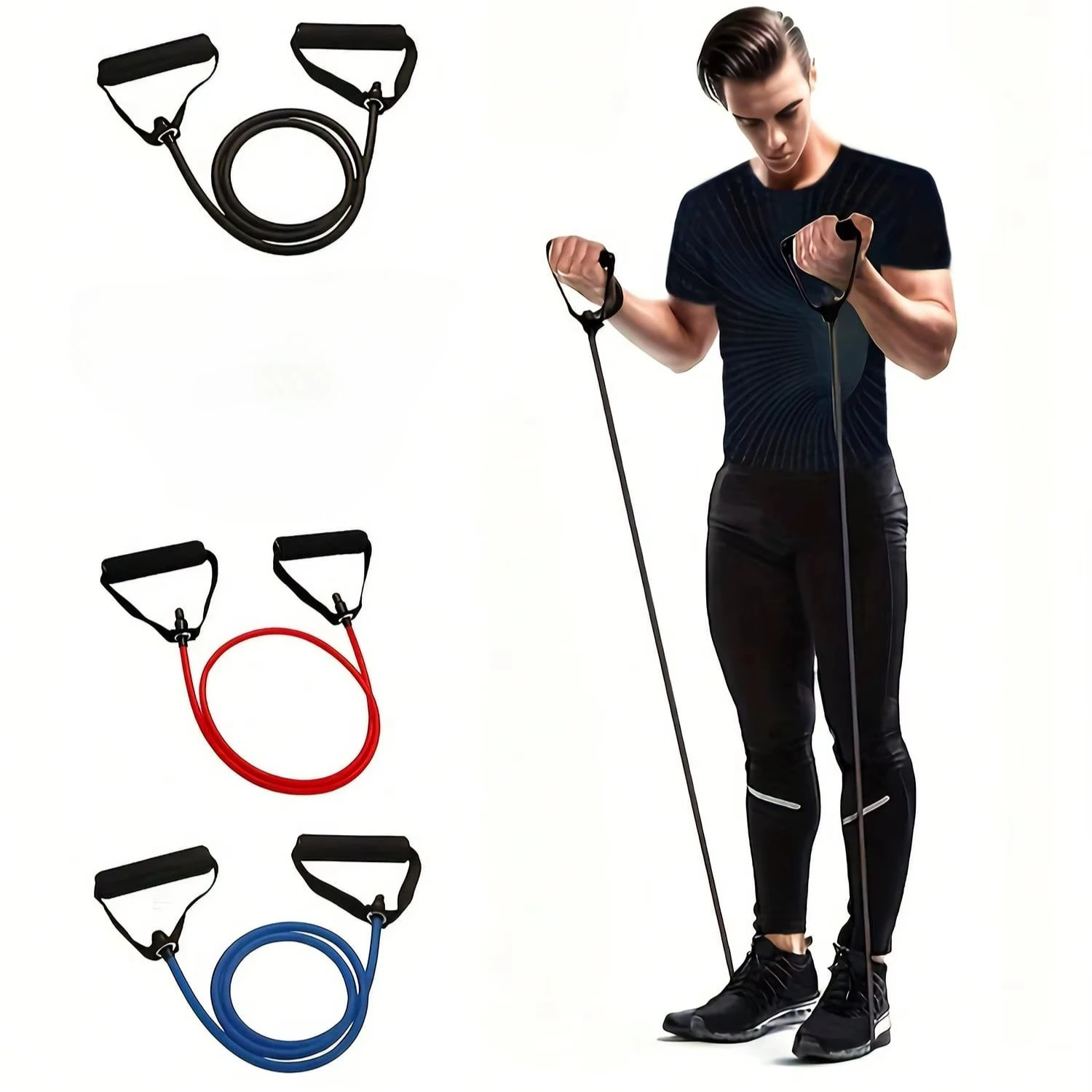 

Набор из 3 эспандеров с ручками, тренировочные ленты с ручками для мужчин и женщин, оборудование для силовых тренировок дома