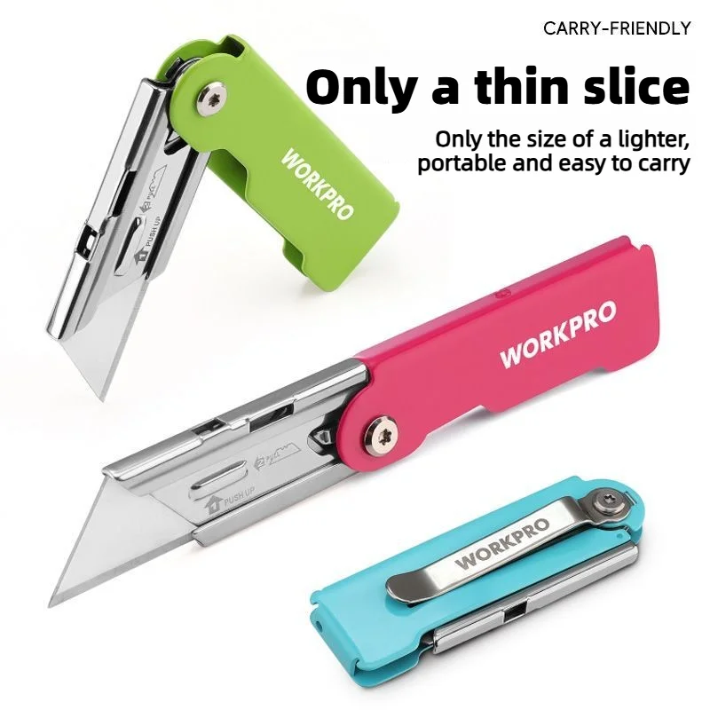 Workpro Portable Foldable Craft Knife Box Cutter Exquisite Stainless Steel Gadget Manual Tools with 10 Blades DIY Hand Tools