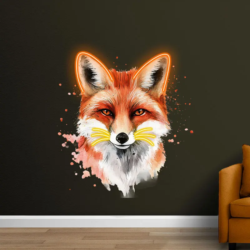 Fox Head Neon Light - Vibrant LED Wall Decor for Bars, Bedrooms & Studios - Playful Woodland Accent, Eye-Catching Animal Design