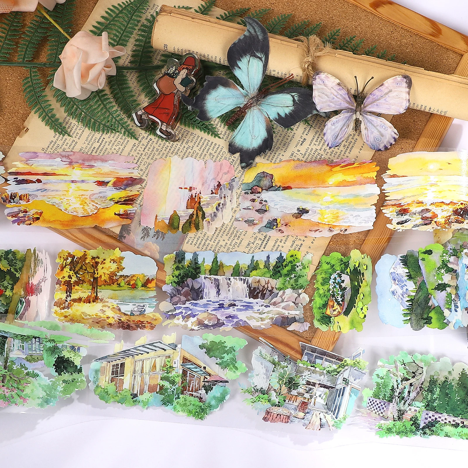 Vintage Foresta Pianta Casa Mare Alba Paesaggio Nastro in PET Creativo Diario fai da te Materiale Collage Scrapbook Cancelleria