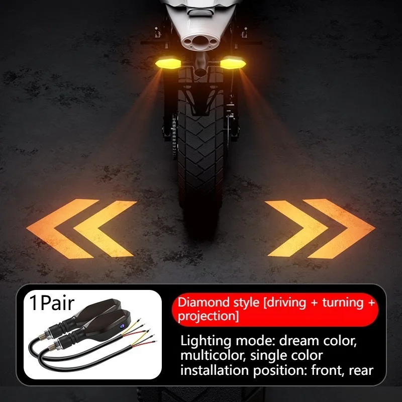 

Motorcycle LED Turn Signal Light with Ground Arrow Projection, Waterproof Warning Light for Cars ATVs SUV DIY Installation 1Pair