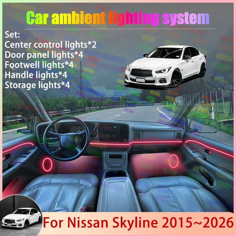

For Nissan Skyline 2015~2026 V37 Infiniti Q50 2/18 in 1 Car Atmosphere Light Lamp RGB Shade Ensemble Streamer Atmosphere Set
