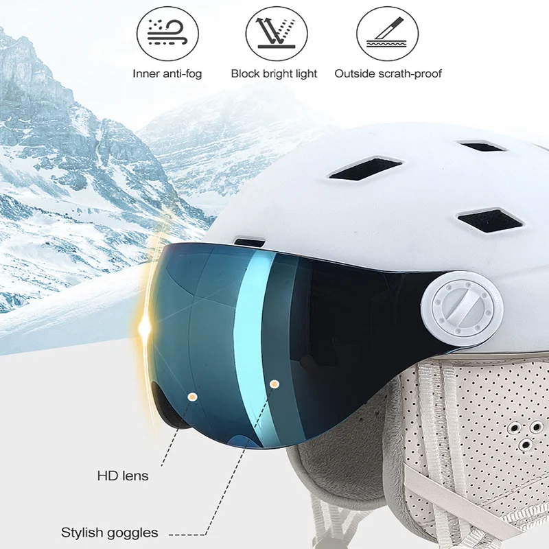 MOON-Professional Ski Helmet for Adult and Youth with Snowboard Goggles New Upgraded Multiple Layers Protection Breathable Soft