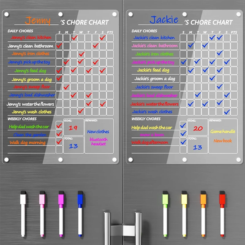 

Acrylic Magnetic Clear Chores Chart Reusable to Do List Clear Notepad Note Planning Board, Shopping List with 8 Colors Markers
