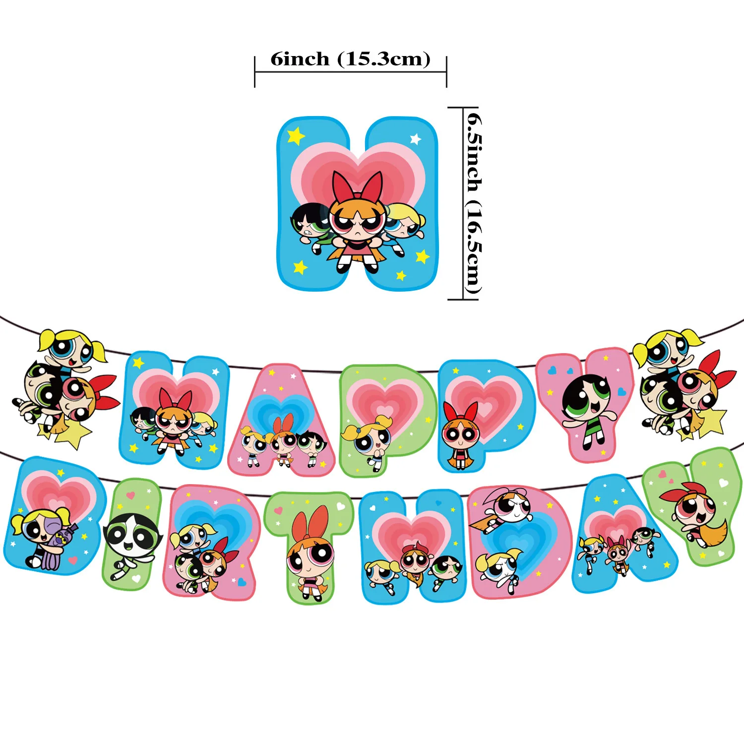 Powerpuff Girls Party Decoration Kawaii Anime Happy Birthday Party Supply Banner Cake Insert Topper Balloon