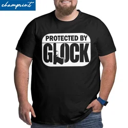 Men's T-Shirt Protected By Glock Vintage Cotton Big Tall Tees Short Sleeve Glock Handgun T Shirt Plus Size 4XL 5XL 6XL Clothes